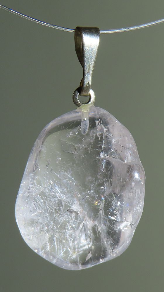  Danburit Trommelstein-Anhänger mit 925 Silberöse