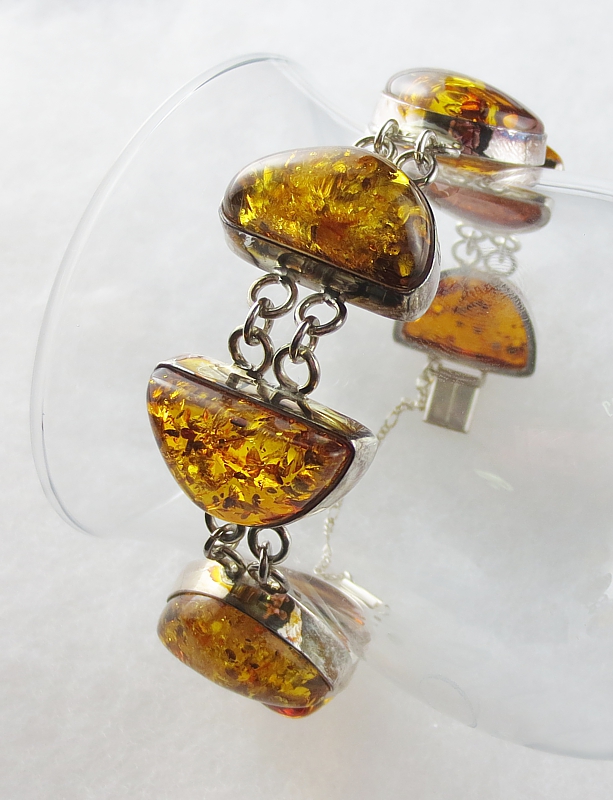 Amber, Bracelet with secure Chain, Silver 925 