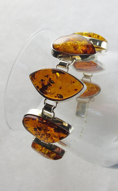 Amber, Bracelet with secure Chain, Silver 925 