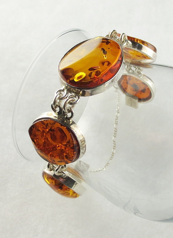 Amber, Bracelet with secure Chain, Silver 925 