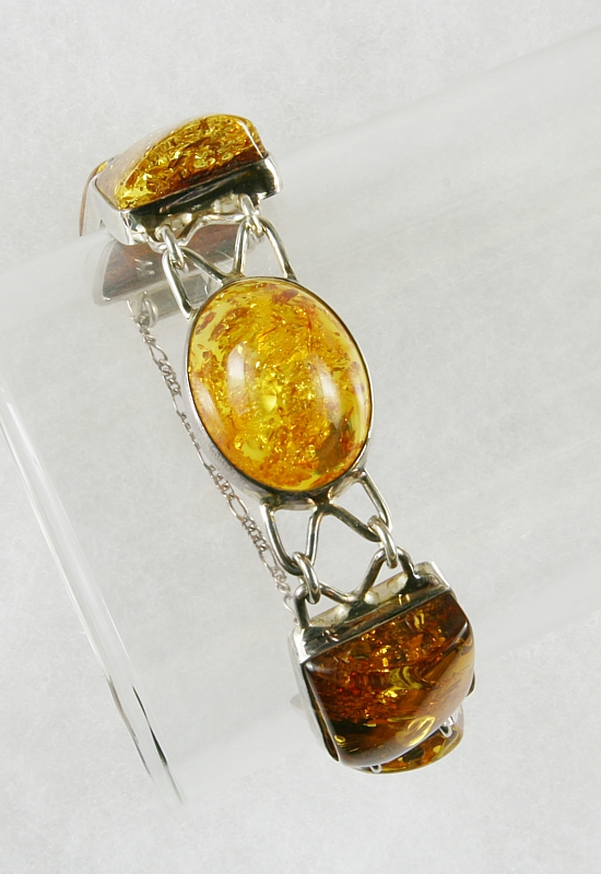 Amber, Bracelet with secure Chain, Silver 925