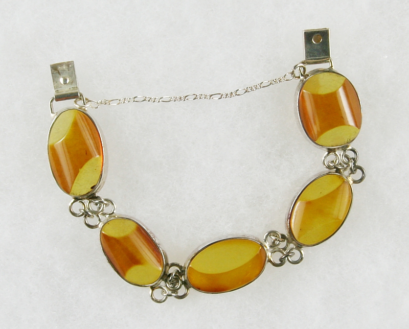 Amber, Bracelet with secure Chain, Silver 925