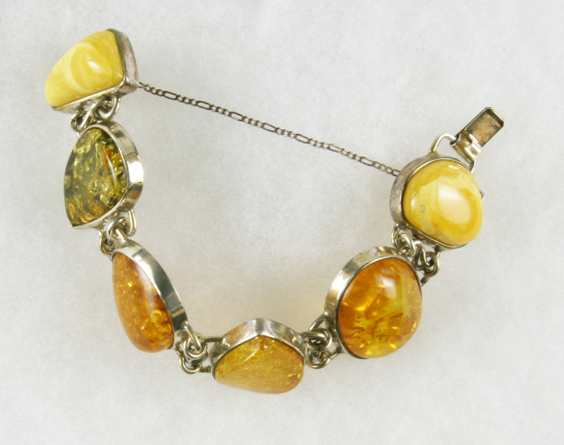 Amber, Bracelet with secure Chain, Silver 925