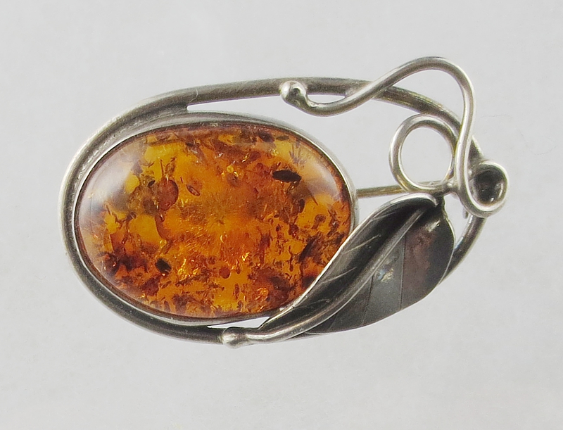 Amber, Brooch (Breast Pin), Silver 925