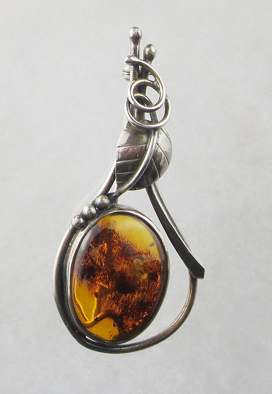 Amber, Brooch (Breast Pin), Silver 925