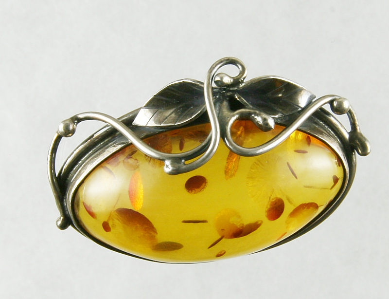 Amber, Brooch (Breast Pin), Silver 925