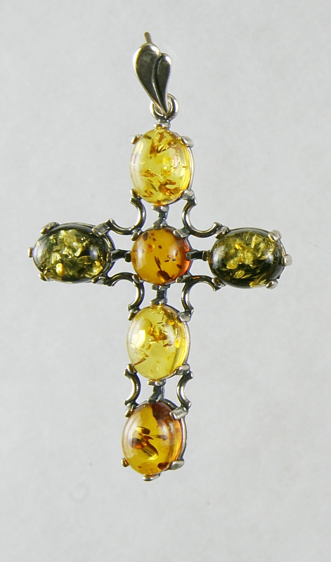 Amber, Cross-Pendant, Silver 925