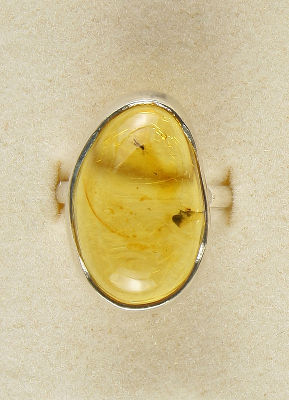 Amber with fossilized Insect, Ring, Silver 925