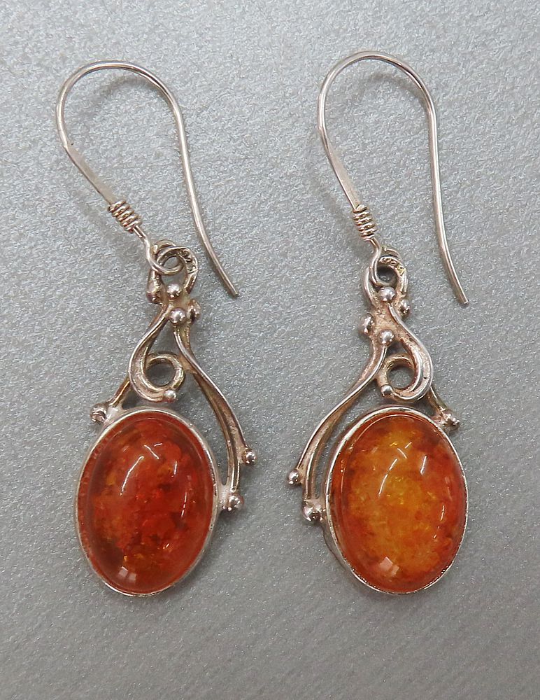 Amber, Earrings, Silver 925