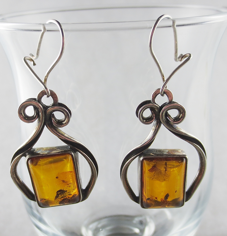 Amber, Earrings, Silver 925