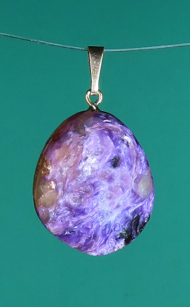 Charoite Pendant, Hand-Polished with Sterling Silver Bail (925)