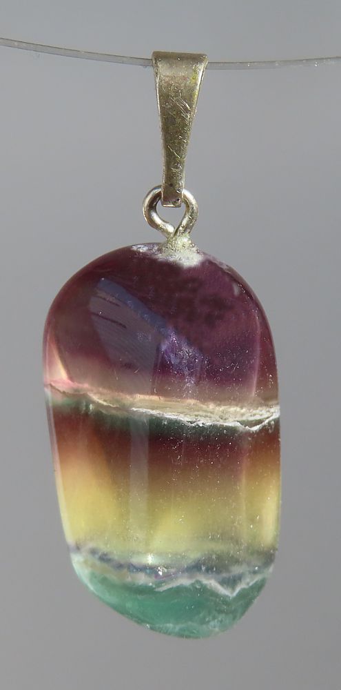 Fluorit Trommelstein-Anhänger mit 925 Silberöse