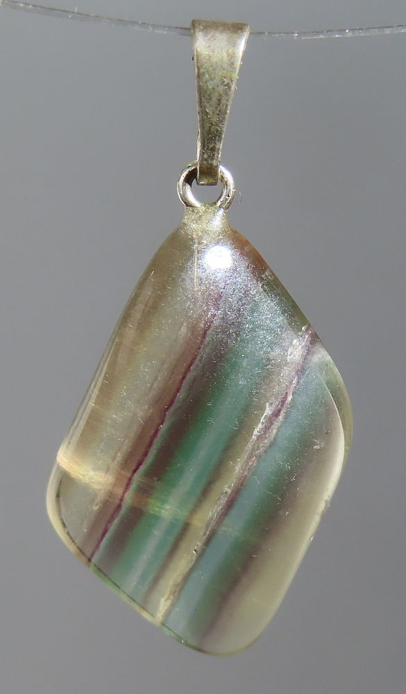 Fluorit Trommelstein-Anhänger mit 925 Silberöse