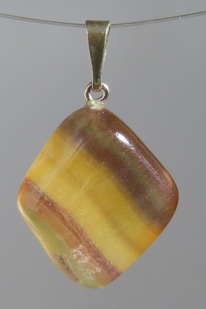 Fluorit Trommelstein-Anhänger mit 925 Silberöse