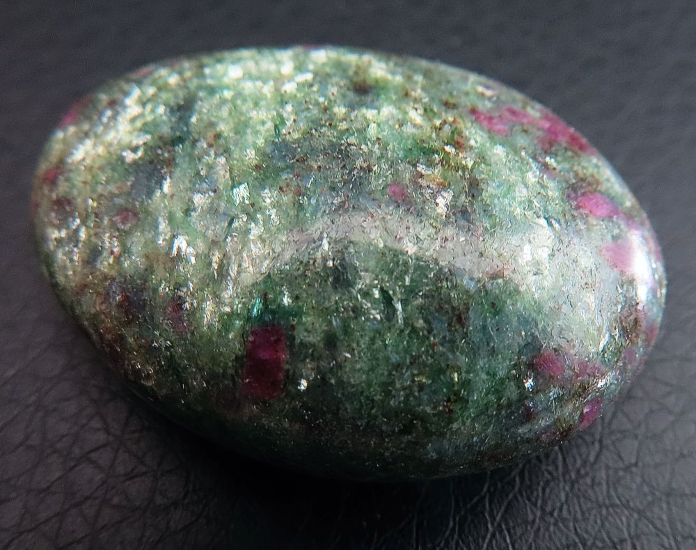 Fuchsite with ruby, hand-polished