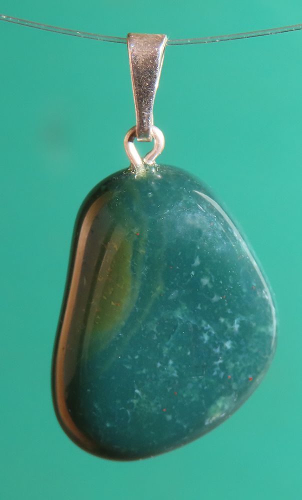 Heliotrop Trommelstein-Anhänger mit 925 Silberöse