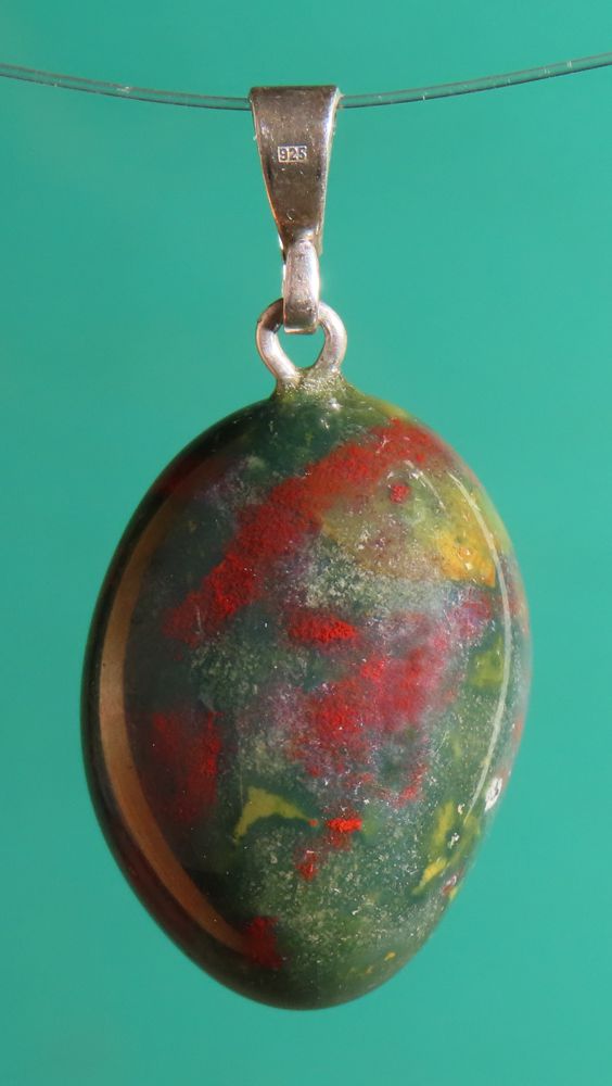 Heliotrop Trommelstein-Anhänger mit 925 Silberöse