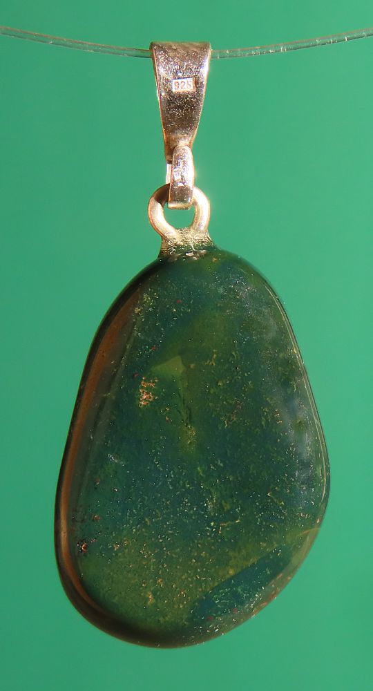 Heliotrop Trommelstein-Anhänger mit 925 Silberöse