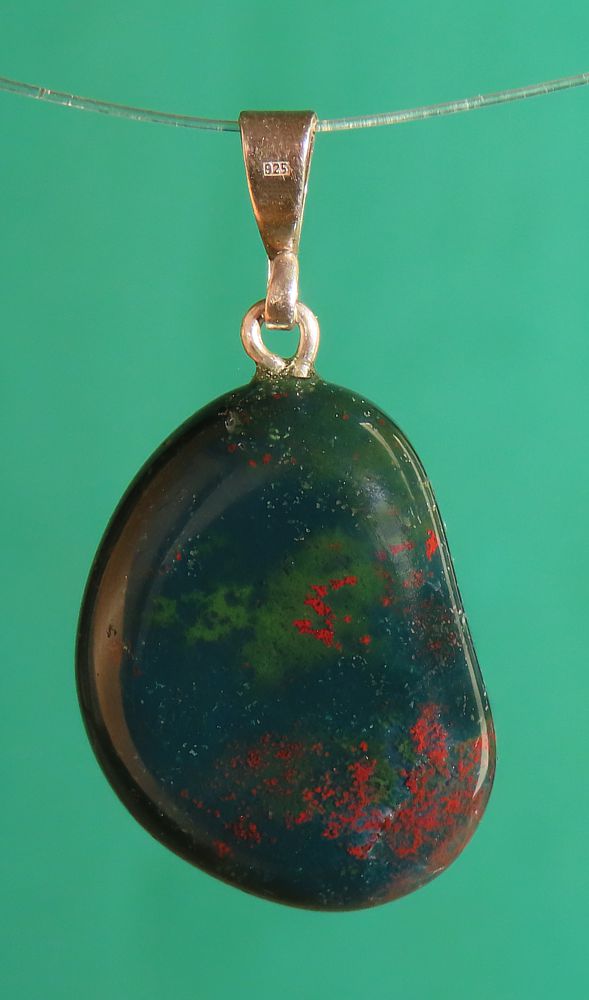 Heliotrop Trommelstein-Anhänger mit 925 Silberöse