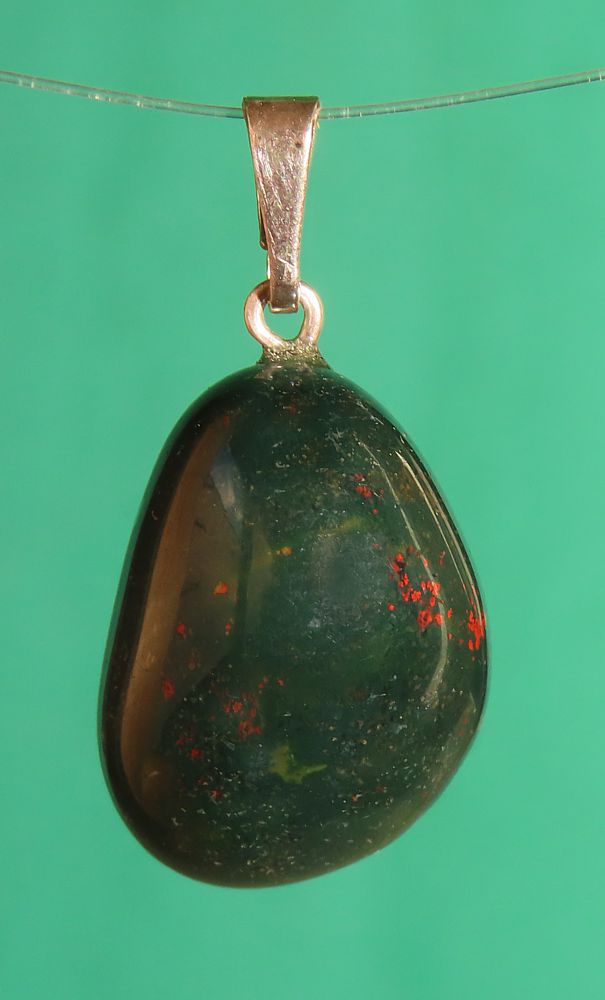 Heliotrop Trommelstein-Anhänger mit 925 Silberöse