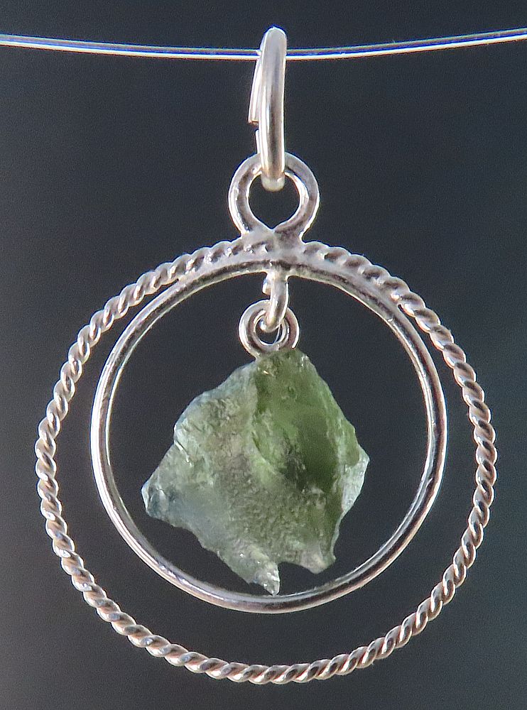 Moldavite Pendant with Silver Double Ring