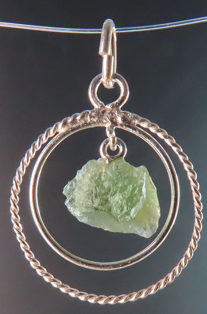 Moldavite Pendant with Silver Double Ring