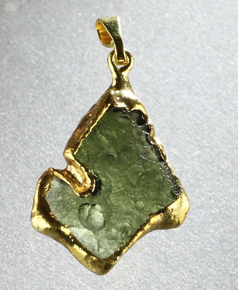 Moldavite pendant, gold-coated edge