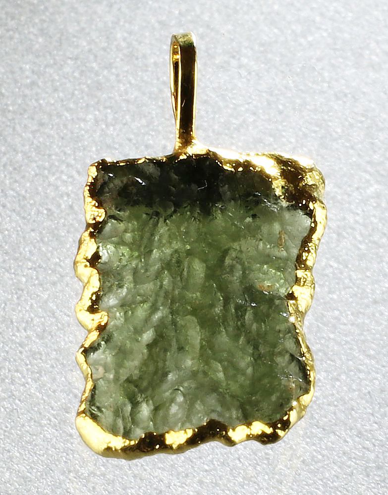 Moldavite pendant, gold-coated edge