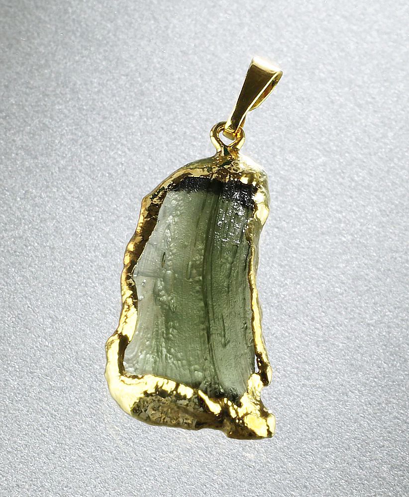 Moldavite pendant, gold-coated edge