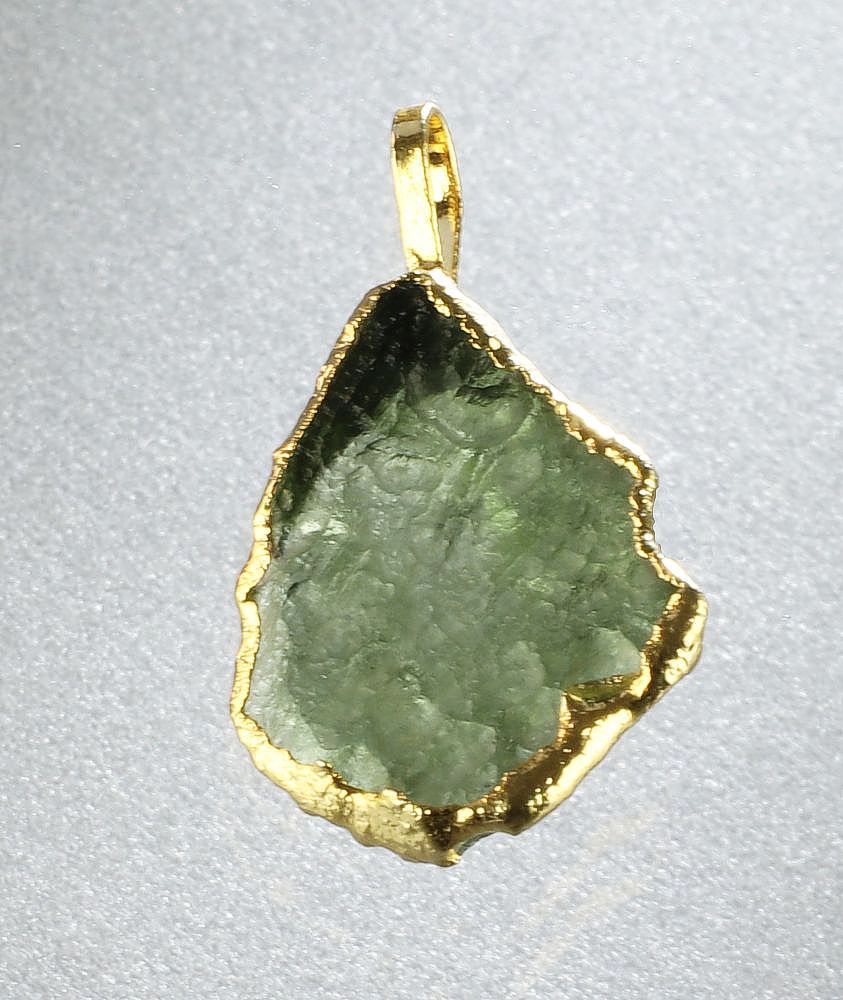 Moldavite pendant, gold-coated edge