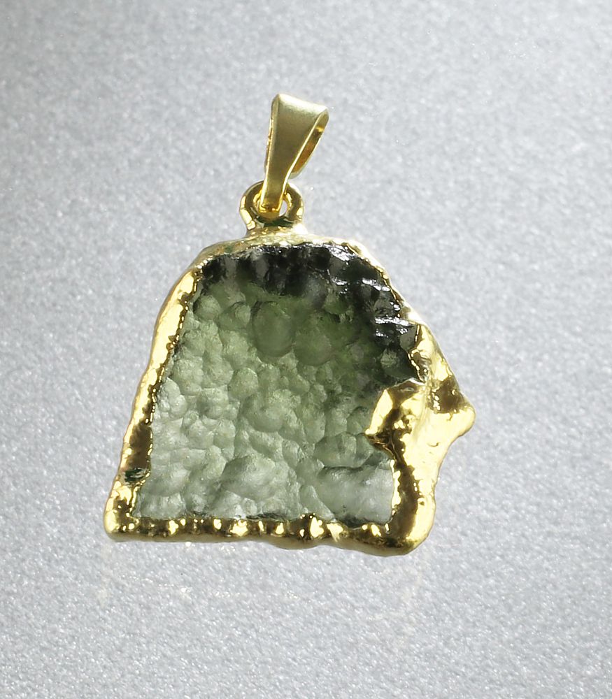 Moldavite pendant, gold-coated edge