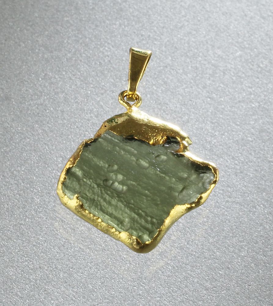 Moldavite pendant, gold-coated edge