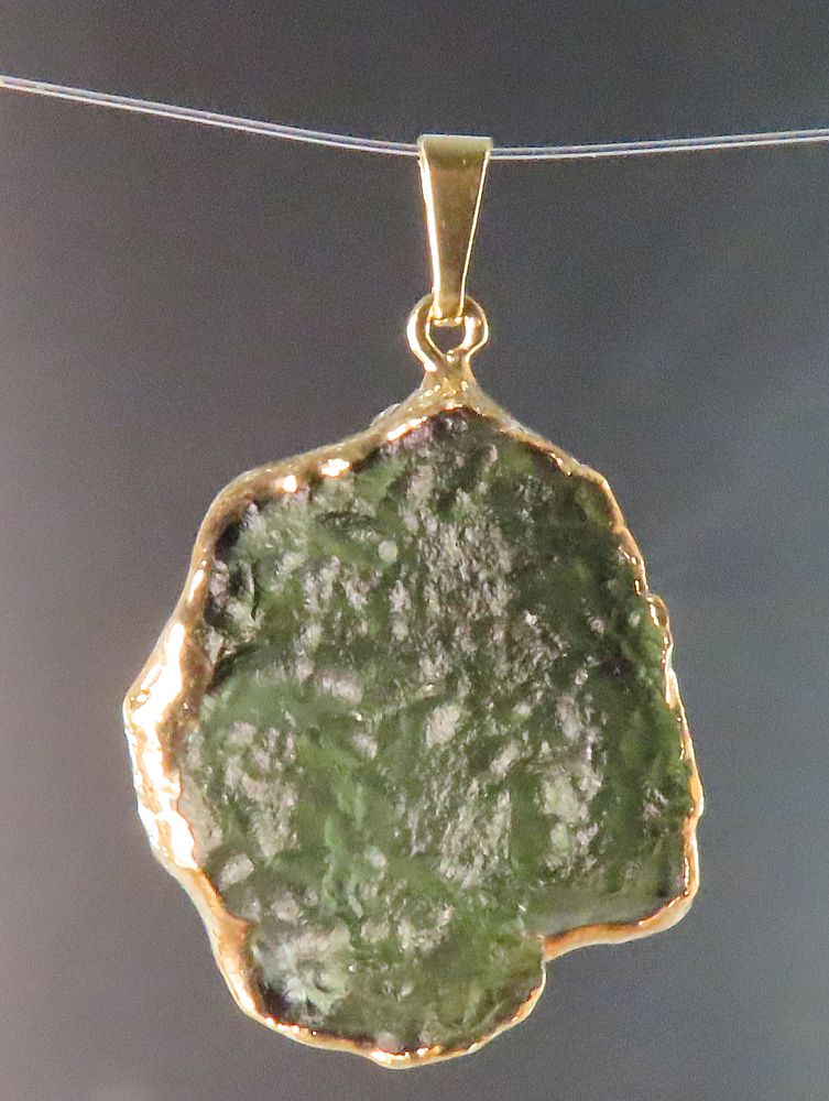 Moldavite pendant, gold-coated edge