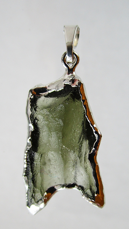 Moldavite pendant, silver-coated edge