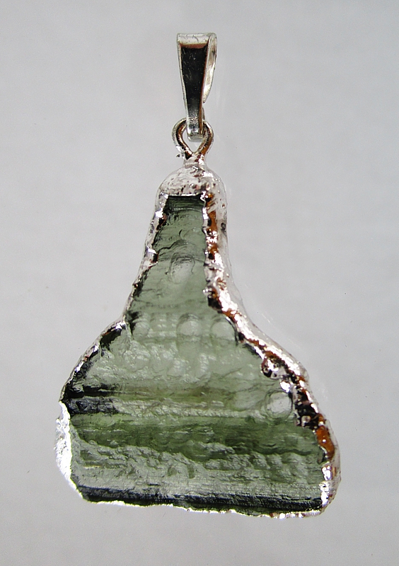 Moldavite pendant, silver-coated edge