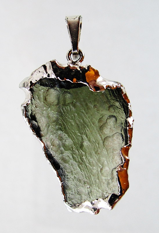 Moldavite pendant, silver-coated edge