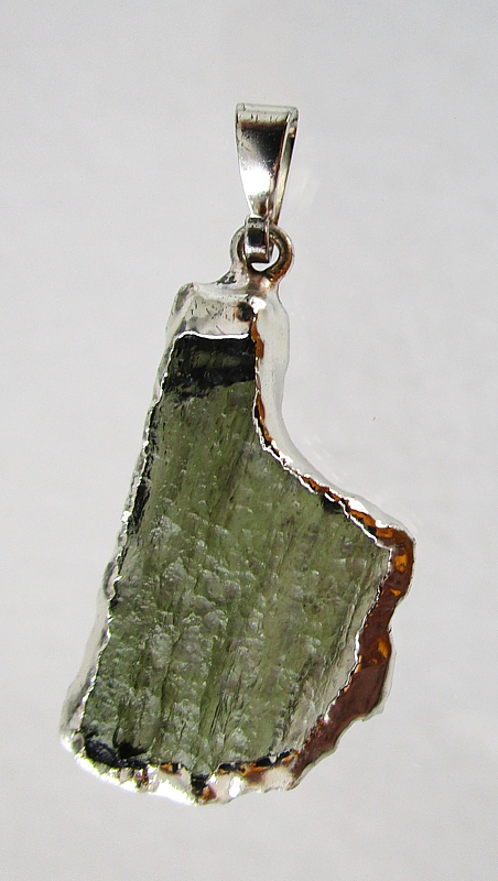 Moldavite pendant, silver-coated edge