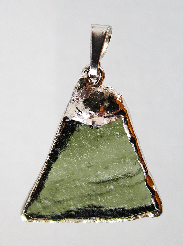 Moldavite pendant, silver-coated edge