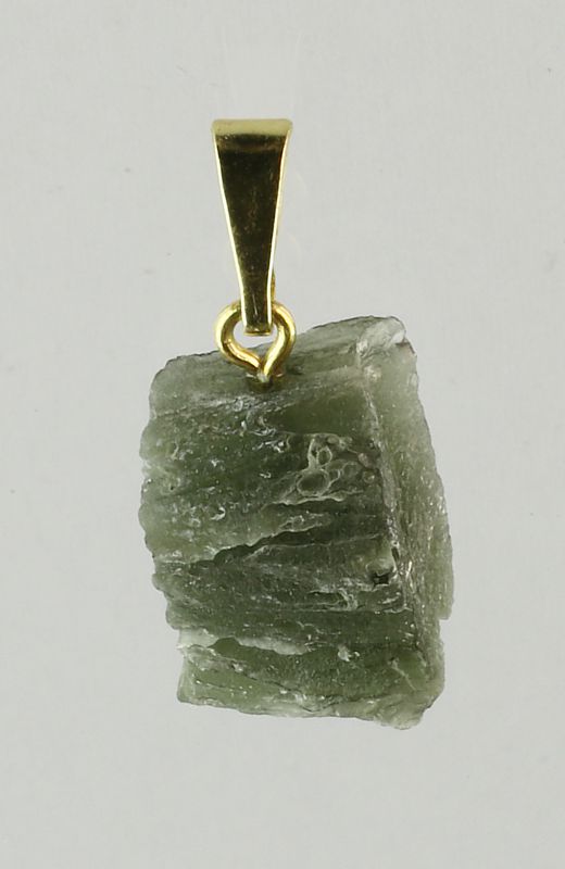 Moldavite pendant, rough with gold-plated loop