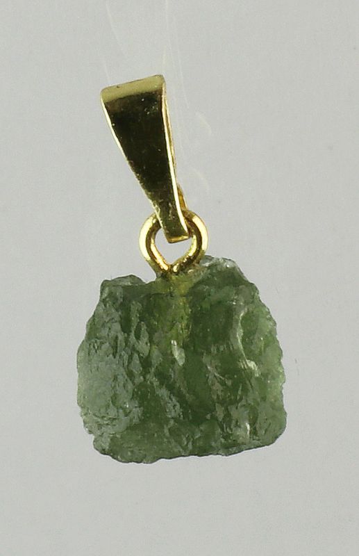 Moldavite pendant, rough with gold-plated loop