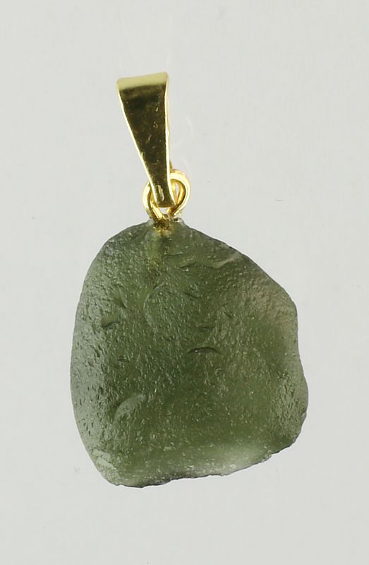 Moldavite pendant, rough with gold-plated loop