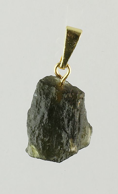 Moldavite pendant, rough with gold-plated loop