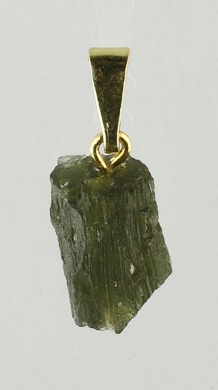 Moldavite pendant, rough with gold-plated loop