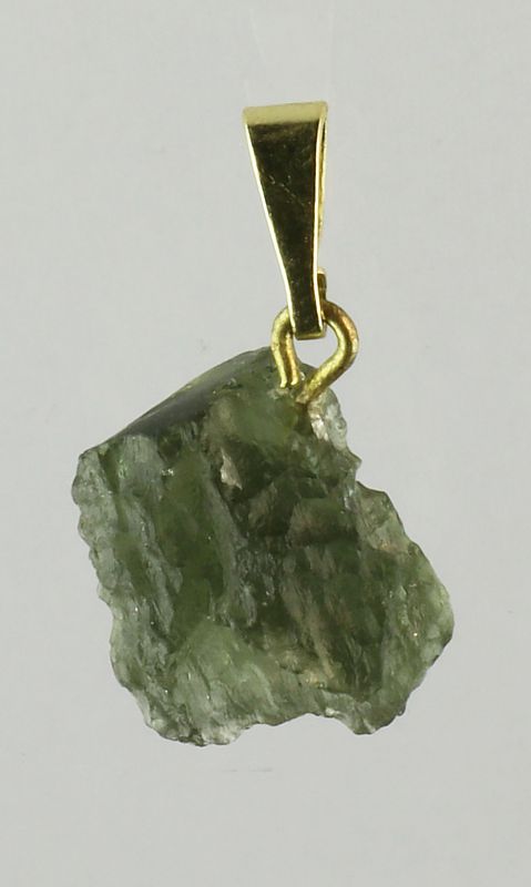 Moldavite pendant, rough with gold-plated loop