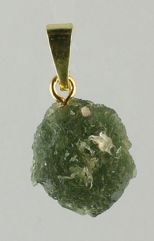 Moldavite pendant, rough with gold-plated loop