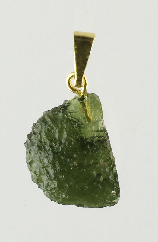 Moldavite pendant, rough with gold-plated loop