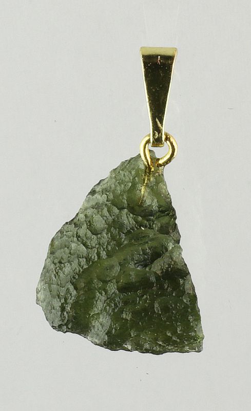 Moldavite pendant, rough with gold-plated loop