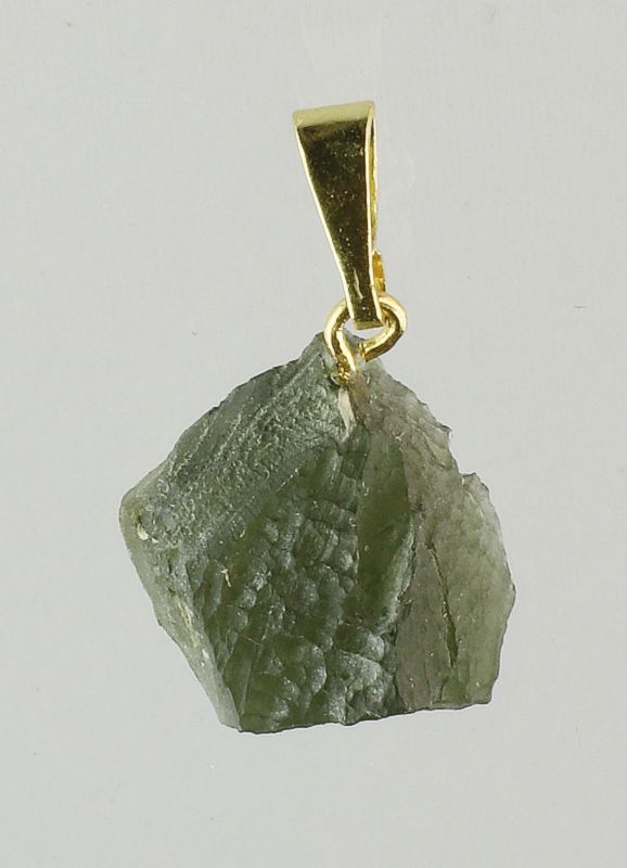 Moldavite pendant, rough with gold-plated loop