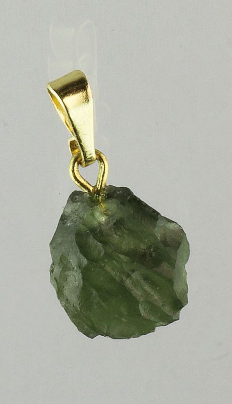 Moldavite pendant, rough with gold-plated loop