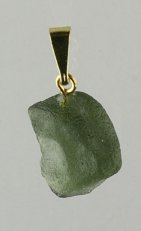 Moldavite pendant, rough with gold-plated loop